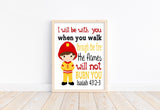 Fireman Real Life Superhero Christian Nursery Unframed Print - I Will Be With You, Isaiah 43:2-3