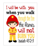 Fireman Real Life Superhero Christian Nursery Unframed Print - I Will Be With You, Isaiah 43:2-3