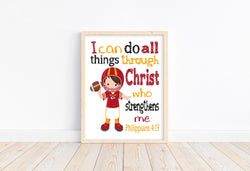Personalized Kansas City Chiefs Christian Sports Nursery Decor Print - I Can do All Things through Christ who Strengthens Me - Philippians 4:13
