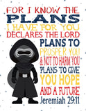 Space Wars Christian Nursery Decor Set of 4 Unframed Prints BB8 Chewbacca Darth Vader and Kylo Ren