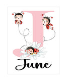 Personalized Watercolor Ladybug Pink and Black Daisy Floral Baby Girl Nursery Unframed Print