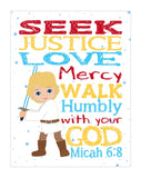 Luke Skywalker Christian Space Wars Nursery Decor Unframed Print Seek Justice Love Mercy Micah 6:8