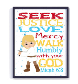 Luke Skywalker Christian Space Wars Nursery Decor Unframed Print Seek Justice Love Mercy Micah 6:8