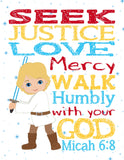 Luke Skywalker Christian Space Wars Nursery Decor Unframed Print Seek Justice Love Mercy Micah 6:8