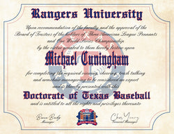 Texas Rangers Ultimate Baseball Fan Personalized Diploma - 8.5" x 11"