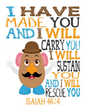 Toy Story Christian Nursery Decor Set of 4 Unframed Prints Woody, Buzz Lightyear, Mr. Potato Head and Hamm with Bible Verses