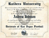 Las Vegas Raiders Ultimate Football Fan Personalized Diploma - 8.5" x 11" Parchment Paper