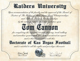 Las Vegas Raiders Ultimate Football Fan Personalized Diploma - 8.5" x 11" Parchment Paper