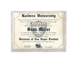 Las Vegas Raiders Ultimate Football Fan Personalized Diploma - 8.5" x 11" Parchment Paper