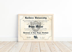 Las Vegas Raiders Ultimate Football Fan Personalized Diploma - 8.5" x 11" Parchment Paper
