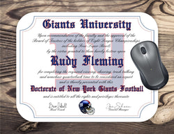 New York Giants Ultimate Football Fan Personalized Diploma - Mouse Pad