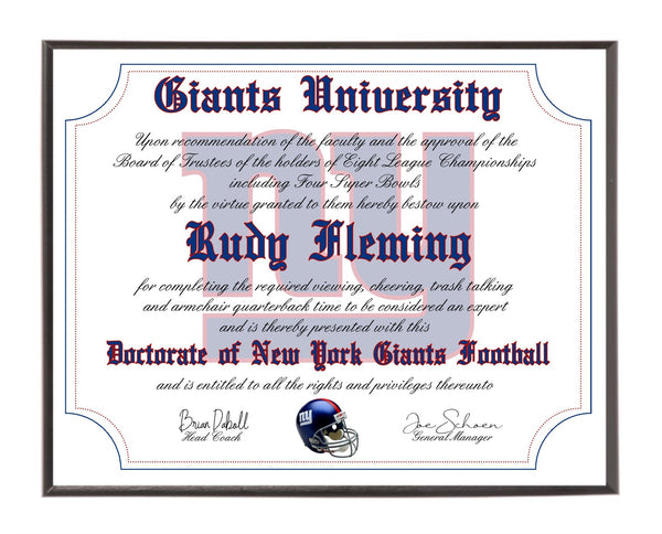 Personalized Wood Plaque of the New York Giants for the Ultimate Football Fan