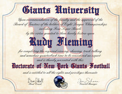 New York Giants Ultimate Football Fan Personalized Diploma - 8.5" x 11" Parchment Paper
