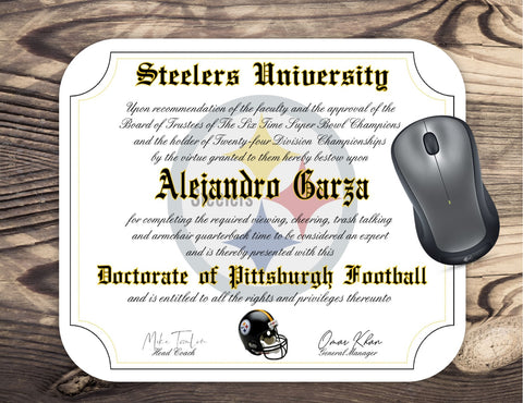 Personalized Pittsburgh Steelers Diploma Mouse Pad for the Ultimate Football Fan