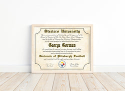 Pittsburgh Steelers Ultimate Football Fan Personalized Diploma - 8.5" x 11" Parchment Paper