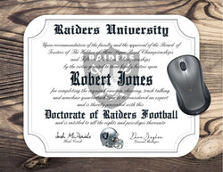 Raiders Ultimate Football Fan Personalized Diploma - Mouse Pad