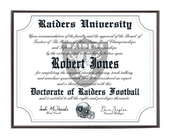 Personalized Wood Plaque of the Raiders for the Ultimate Football Fan