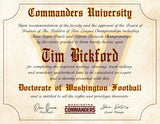 Personalized Washington Commanders football fan diploma printable digital download