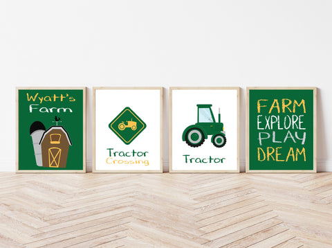Personalized Farm Nursery Art Set of 4 Prints Farm Explore Play Dream
