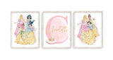Personalized Princess Wall Art Set of 3 Unframed Prints Custom Name Decor for Girls Bedroom or Nursery