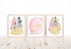 Personalized Princess Wall Art Set of 3 Unframed Prints Custom Name Decor for Girls Bedroom or Nursery