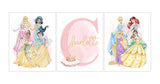 Personalized Princess Wall Art Set of 3 Unframed Prints Custom Name Decor for Girls Bedroom or Nursery