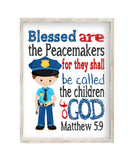 Police Real Life Superhero Christian Nursery Print, Blessed are the peacemakers, Matthew 5:9