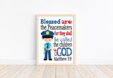 Police Real Life Superhero Christian Nursery Print, Blessed are the peacemakers, Matthew 5:9