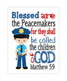 Police Real Life Superhero Christian Nursery Print, Blessed are the peacemakers, Matthew 5:9
