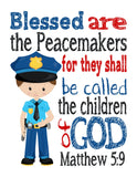 Police Real Life Superhero Christian Nursery Print, Blessed are the peacemakers, Matthew 5:9