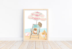 Pomeranian Puppy Dog at Beach Watercolor Dog Illustration Unframed Print, Nursery Decor, Kid's Bedroom, Laundry Room or Dog Lover