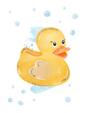 Cute Watercolor Rubber Duckie Baby Duck Blue and Yellow Neutral Decor for Nursery Kid’s Room or Bathroom Art Set of 3 Unframed Prints