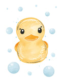 Cute Watercolor Rubber Duckie Baby Duck Blue and Yellow Neutral Decor for Nursery Kid’s Room or Bathroom Art Set of 3 Unframed Prints