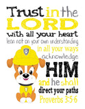 Paw Patrol Christian Nursery Decor Set of 4 Unframed Prints, Chase, Marshall, Rocky and Zuma with Bible Verses