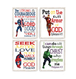 Christian Superhero Nursery Decor Art Print Set of 4 - Captain America, Hulk, Ironman and Spiderman