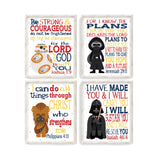 Space Wars Christian Nursery Decor Set of 4 Unframed Prints BB8 Chewbacca Darth Vader and Kylo Ren