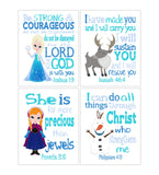 Frozen Christian Nursery Decor Set of 4 Unframed Prints Princess Elsa Anna Sven and Olaf with Bible Verses
