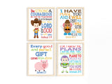 Toy Story Christian Nursery Decor Set of 4 Unframed Prints Woody, Buzz Lightyear, Mr. Potato Head and Hamm with Bible Verses