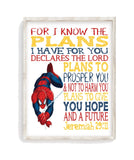Spiderman Christian Superhero Nursery Decor Unframed Print For I Know The Plans I Have for You Jeremiah 29:11