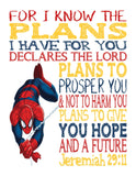 Spiderman Christian Superhero Nursery Decor Unframed Print For I Know The Plans I Have for You Jeremiah 29:11