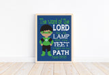 African American Green Lantern Superhero Nursery Print - The word of the Lord is a Lamp for my Feet