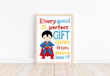 Superman Superhero Christian Nursery Decor Unframed Print Every Good and Perfect Gift Comes From Above James 1:17