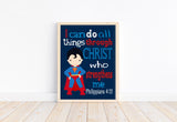 Superman Superhero Nursery Unframed Print I Can Do All Things Through Christ Who Strengthens Me - Philippians 4:13