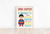 Superman Superhero Christian Nursery Decor Unframed Print Seek Justice Love Mercy Micah 6:8