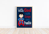 Superman Christian Superhero Nursery Decor Unframed Print With God all things are possible Matthew 19:26