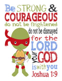 Christian Turtles Nursery Decor Set of 4 Unframed Prints - Raphael, Michelangelo, Donatello and Leonardo with Bible Verses