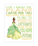 Tiana Princess Christian Nursery Decor Unframed Print - For I Know The Plans I Have For You - Jeremiah 29:11