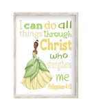 Tiana Princess Christian Nursery Decor Unframed Print - I Can Do All Things Through Christ Who Strengthens Me - Philippians 4:13