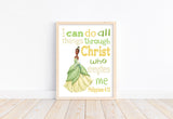 Tiana Princess Christian Nursery Decor Unframed Print - I Can Do All Things Through Christ Who Strengthens Me - Philippians 4:13
