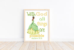Tiana Christian Nursery Decor Unframed Print With God All Things Are Possible Matthew 19:26